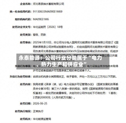 永泰能源：公司行业分类属于“电力	、热力生产和供应业	”-第1张图片