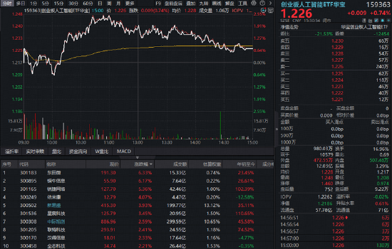 再现算力大单！光模块、算力租赁携手走强！华宝基金创业板人工智能ETF（159363）逆市收涨0.74%